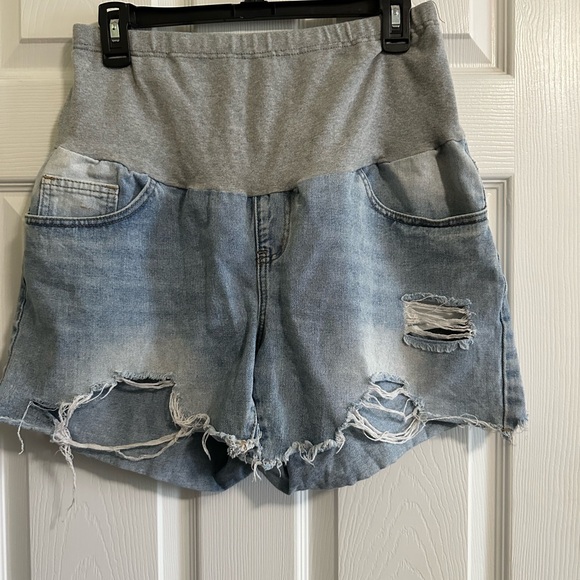 SHEIN Pants - Shein Maternity Blue Distressed Women Shorts Size L (US 8/10)
